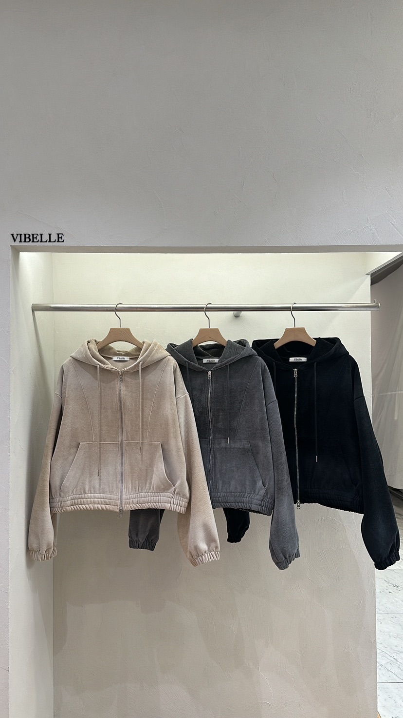 Vibelle直郵韓國代購女裝新款職業休閑人氣衛衣拉鏈復古連帽VIBELLE衛衣