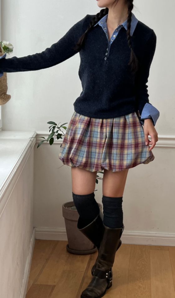 by hey/To Sewing直郵韓國代購女裝新品休閑人氣短裙格紋BY HEY/TO SEWING短裙