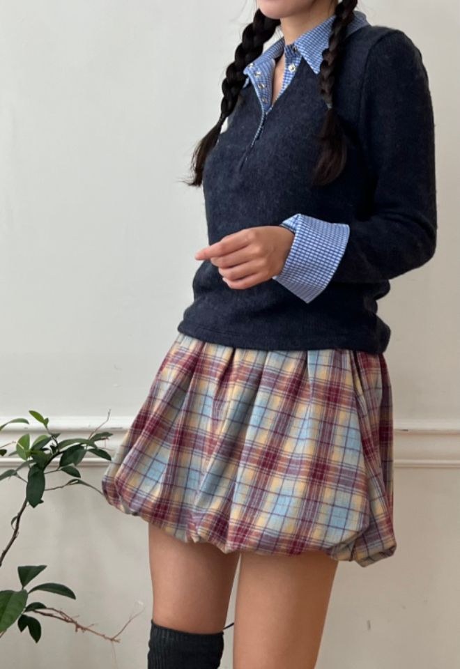by hey/To Sewing直郵韓國代購女裝新品休閑人氣短裙格紋BY HEY/TO SEWING短裙