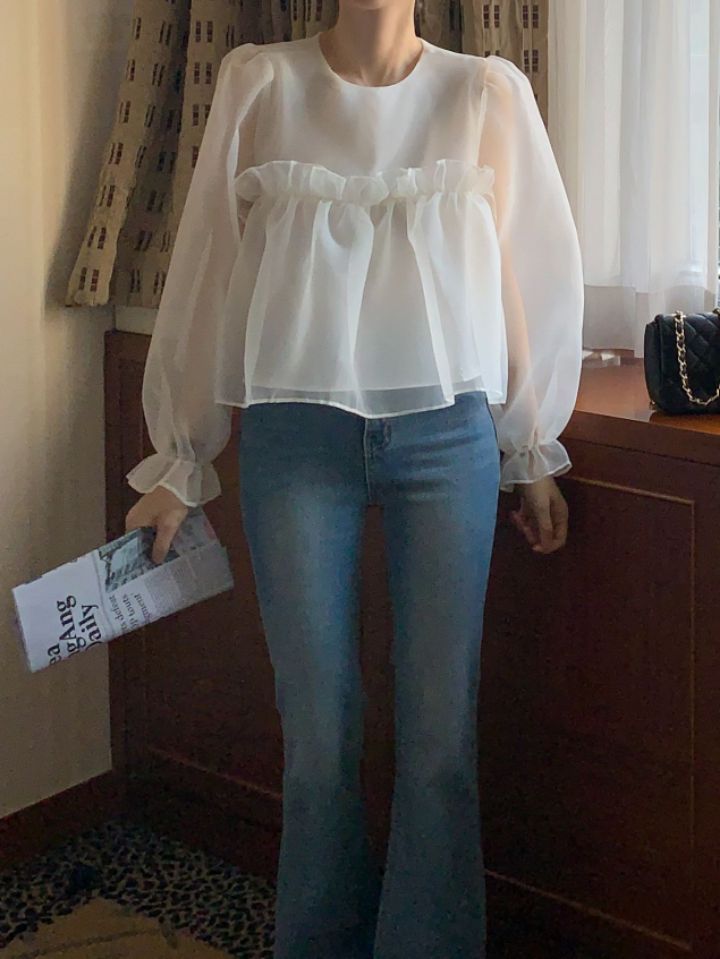 CRONG直郵韓國代購女裝新品推薦職業真品休閑24秋冬襯衫蕾絲衫CRONG襯衫/蕾絲衫