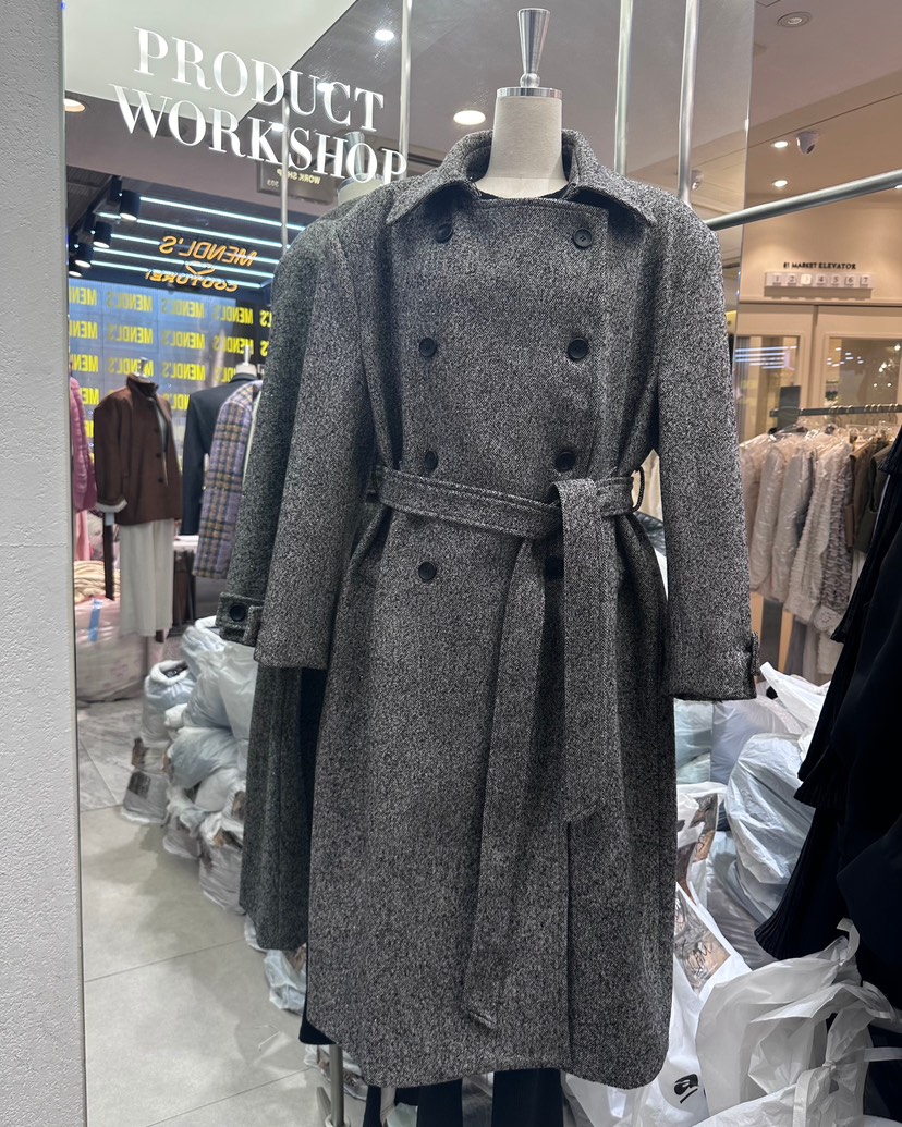 Work_shop直郵韓國代購女裝新款24秋冬人氣中長款大衣含腰繩Work_shop中長款大衣圖色1