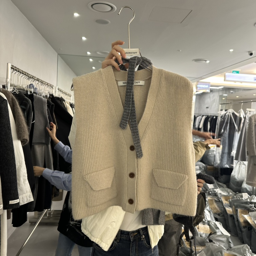 MAISONSTAFF/LE SMOKING韓國直郵東大門實拍女裝新品24秋冬馬甲口袋開衫MAISONSTAFF/DOUBLE STANDARD馬甲圖色1