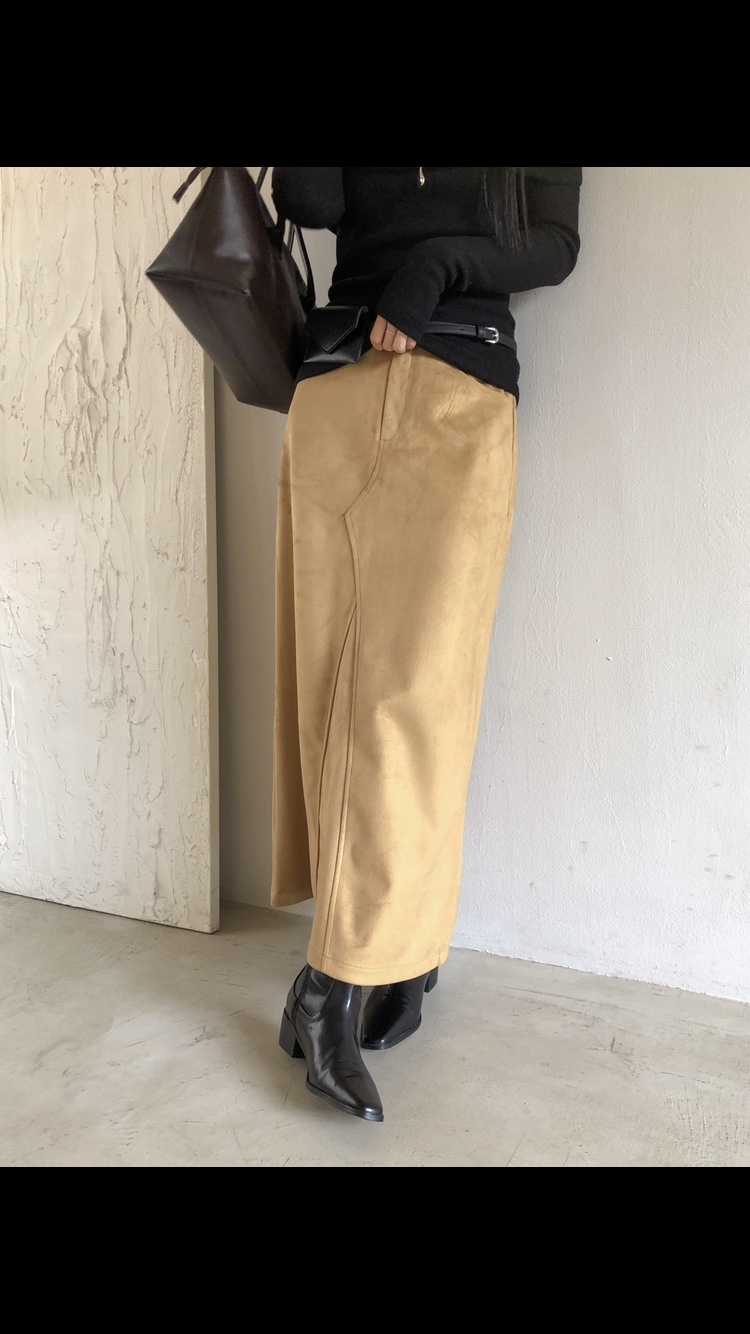 ROUGH韓國直郵女裝新款人氣推薦24秋冬休閑真品職業長裙麂皮ROUGH長裙