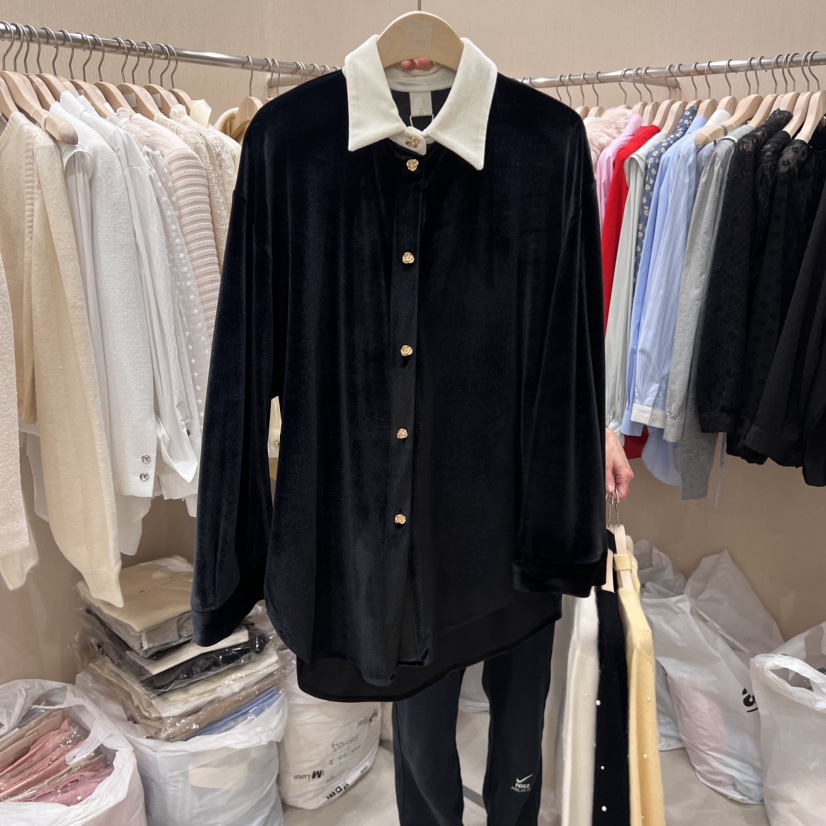 LiLi/Aile韓國直郵東大門代購女裝新品職業襯衫蕾絲衫天鵝絨Lai襯衫/蕾絲衫圖色1
