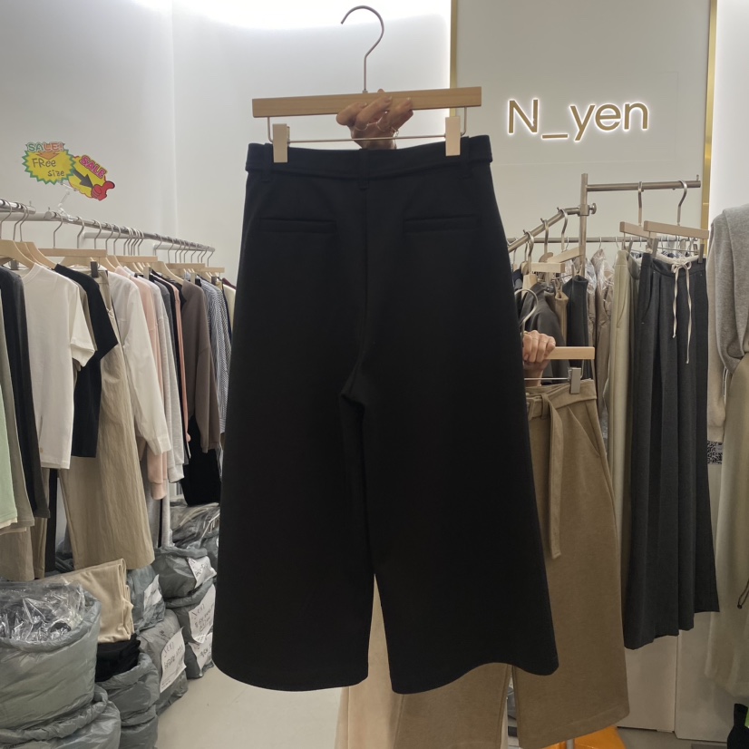 N YEN直郵韓國代購女裝新款休閑短褲含腰帶闊腿褲羊毛拉絨N YEN短褲