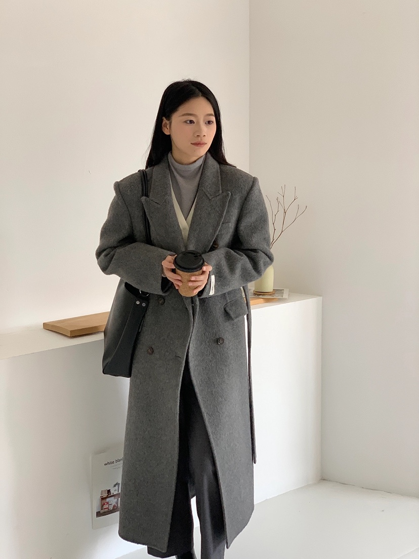 BANI BLUBH韓國直郵東大門實拍女裝新款休閑中長款大衣含腰帶BANI BLUSH中長款大衣