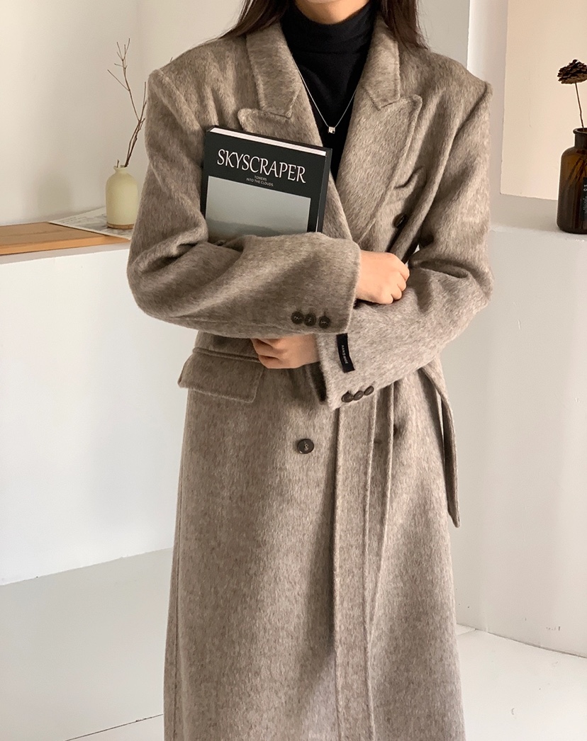 BANI BLUBH韓國直郵東大門實拍女裝新款休閑中長款大衣含腰帶BANI BLUSH中長款大衣