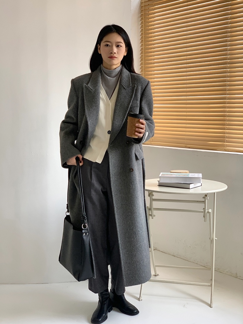 BANI BLUBH韓國直郵東大門實拍女裝新款休閑中長款大衣含腰帶BANI BLUSH中長款大衣