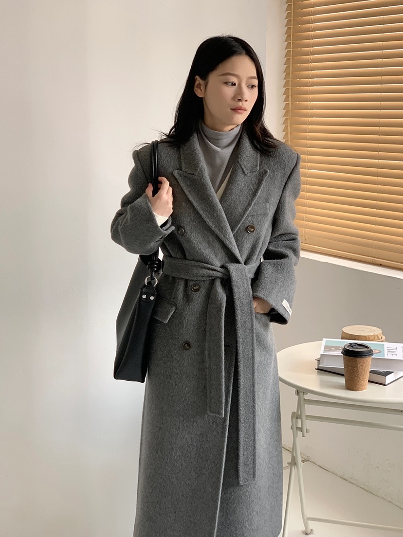 BANI BLUBH韓國直郵東大門實拍女裝新款休閑中長款大衣含腰帶BANI BLUSH中長款大衣