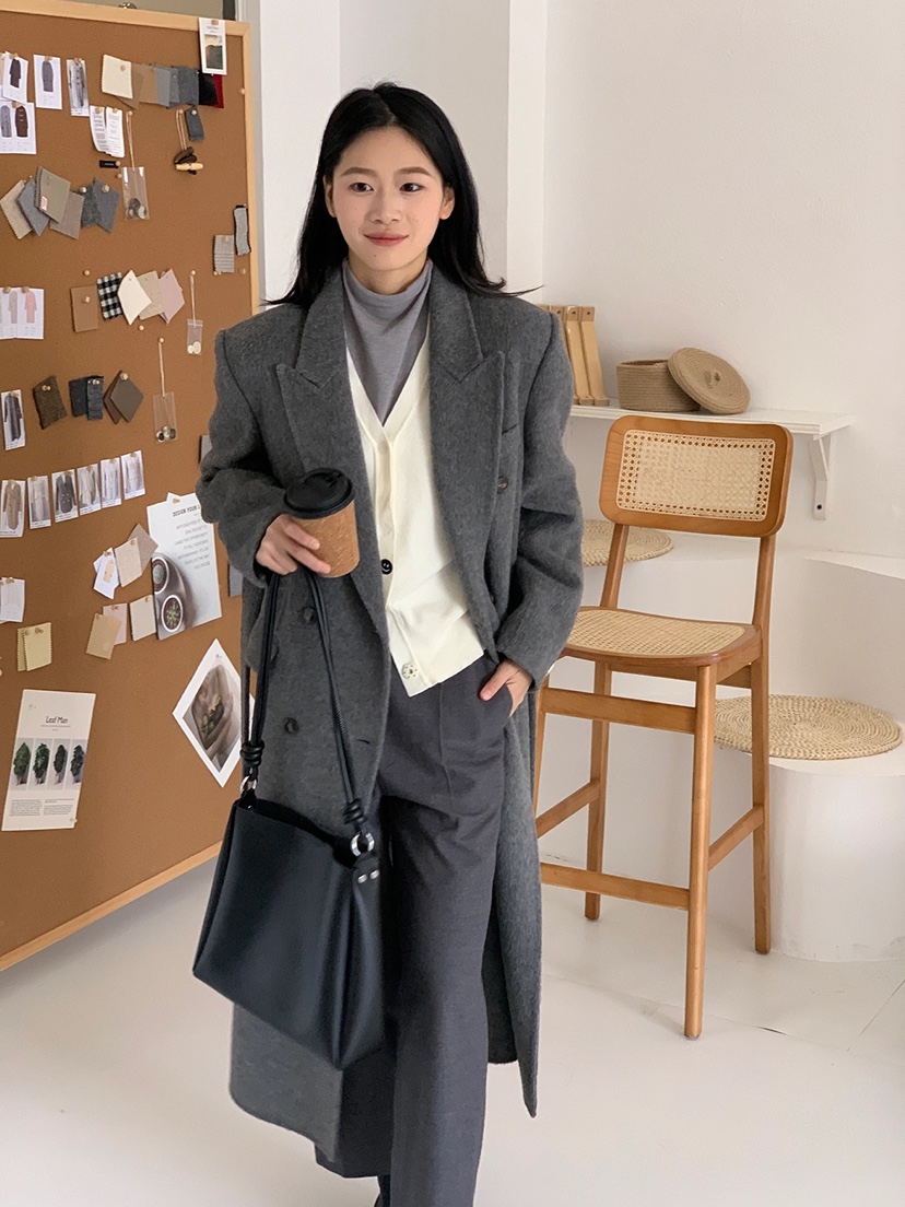 BANI BLUBH韓國直郵東大門實拍女裝新款休閑中長款大衣含腰帶BANI BLUSH中長款大衣
