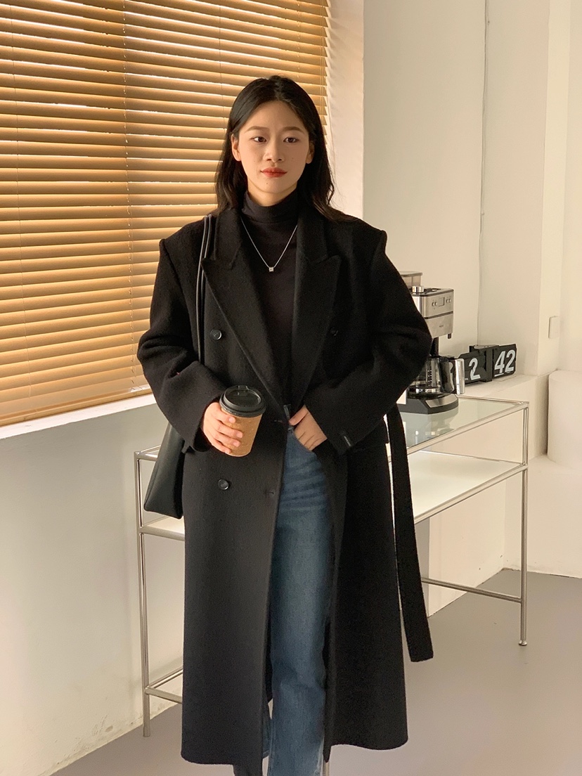 BANI BLUBH韓國直郵東大門實拍女裝新款休閑中長款大衣含腰帶BANI BLUSH中長款大衣
