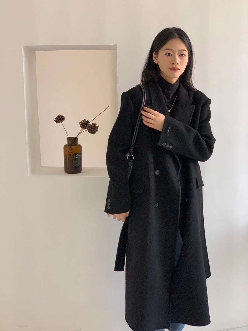 BANI BLUBH韓國直郵東大門實拍女裝新款休閑中長款大衣含腰帶BANI BLUSH中長款大衣