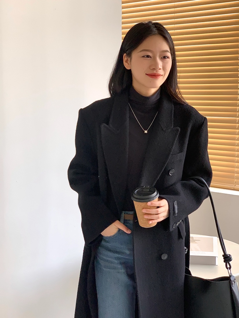 BANI BLUBH韓國直郵東大門實拍女裝新款休閑中長款大衣含腰帶BANI BLUSH中長款大衣