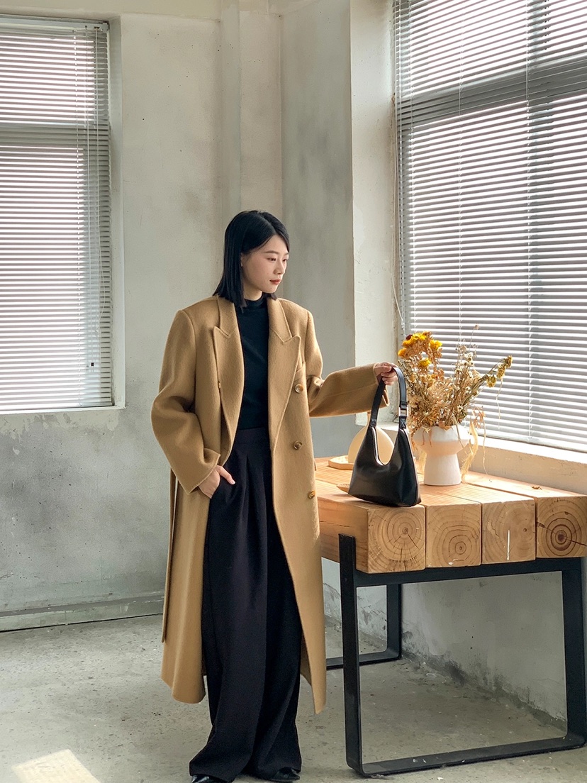 BANI BLUBH韓國直郵東大門代購女裝新款時尚中長款大衣含腰帶手工BANI BLUSH中長款大衣