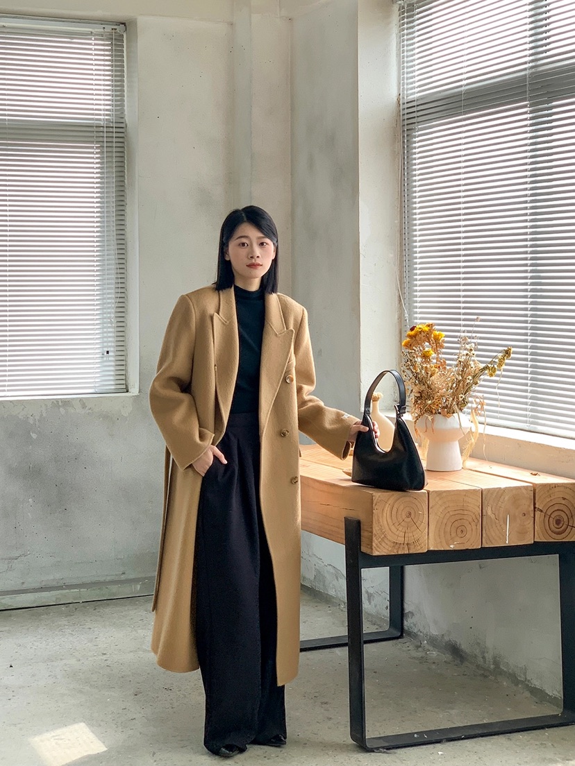 BANI BLUBH韓國直郵東大門代購女裝新款時尚中長款大衣含腰帶手工BANI BLUSH中長款大衣