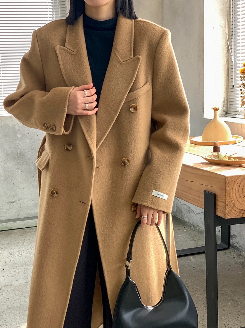 BANI BLUBH韓國直郵東大門代購女裝新款時尚中長款大衣含腰帶手工BANI BLUSH中長款大衣