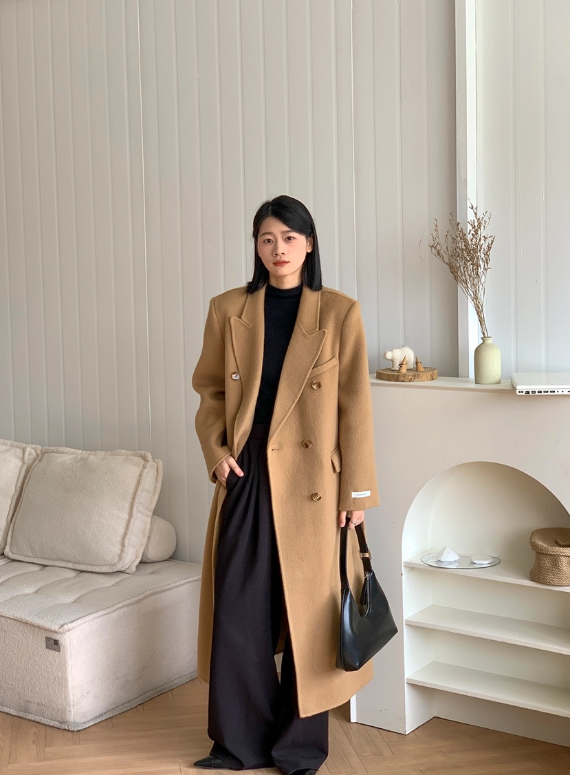 BANI BLUBH韓國直郵東大門代購女裝新款時尚中長款大衣含腰帶手工BANI BLUSH中長款大衣