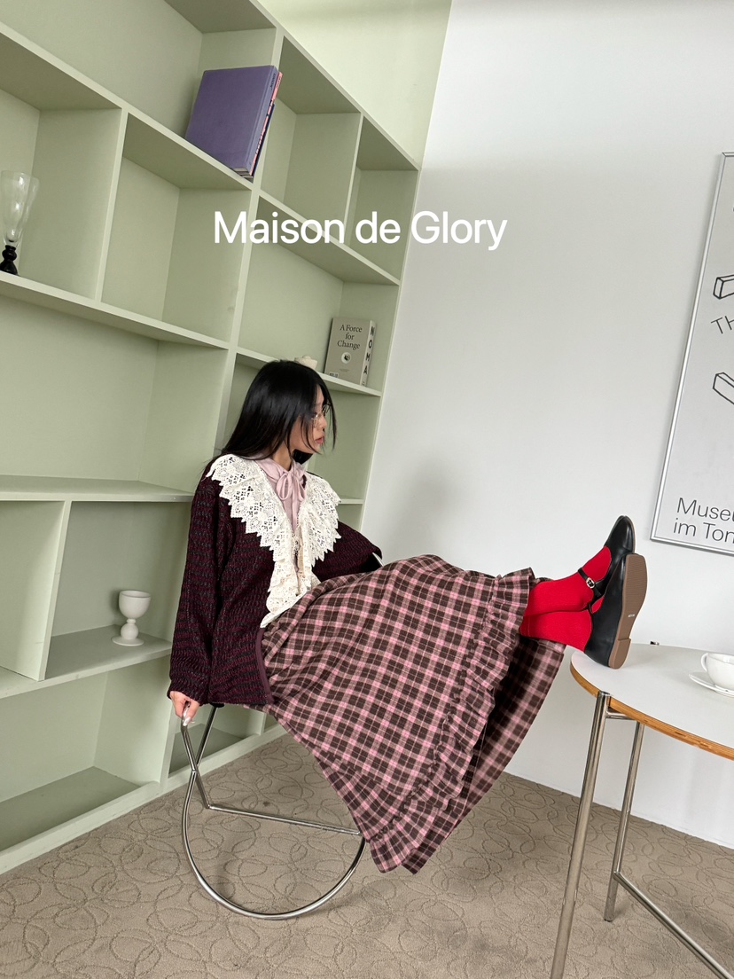 MAISON DE GLORY韓國直郵東大門代購女裝新品真品長裙格紋半身裙MAISON DE GLORY長裙