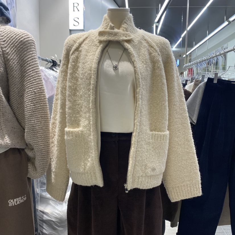 OURS直郵韓國代購女裝新品真品人氣24秋冬針織衫羊駝毛拉鏈OURS針織衫圖色1