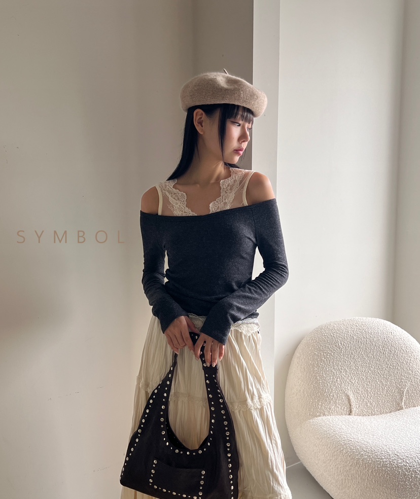 SYMBOL直郵韓國代購女裝新款時尚推薦熱賣人氣真品長袖T恤蕾絲SYMBOL長袖T恤圖色2