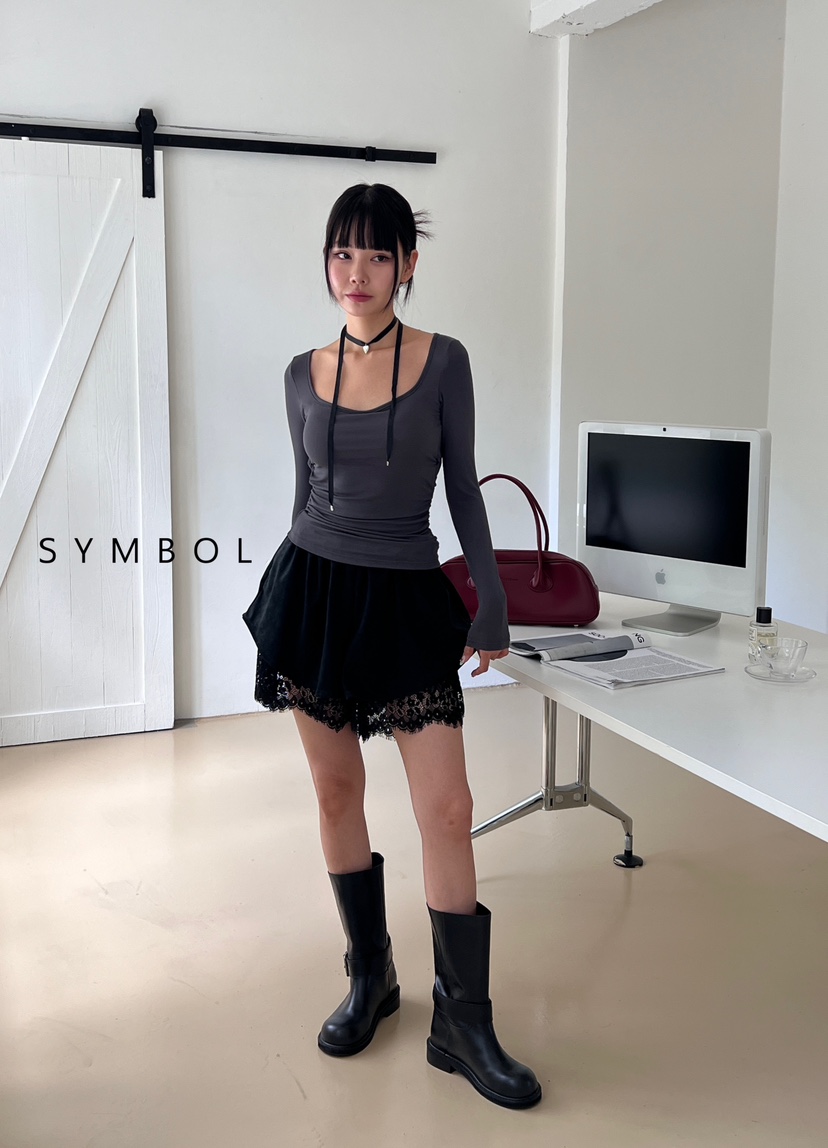 SYMBOL直郵韓國代購女裝新款人氣推薦24秋冬真品短褲皮革SYMBOL短褲