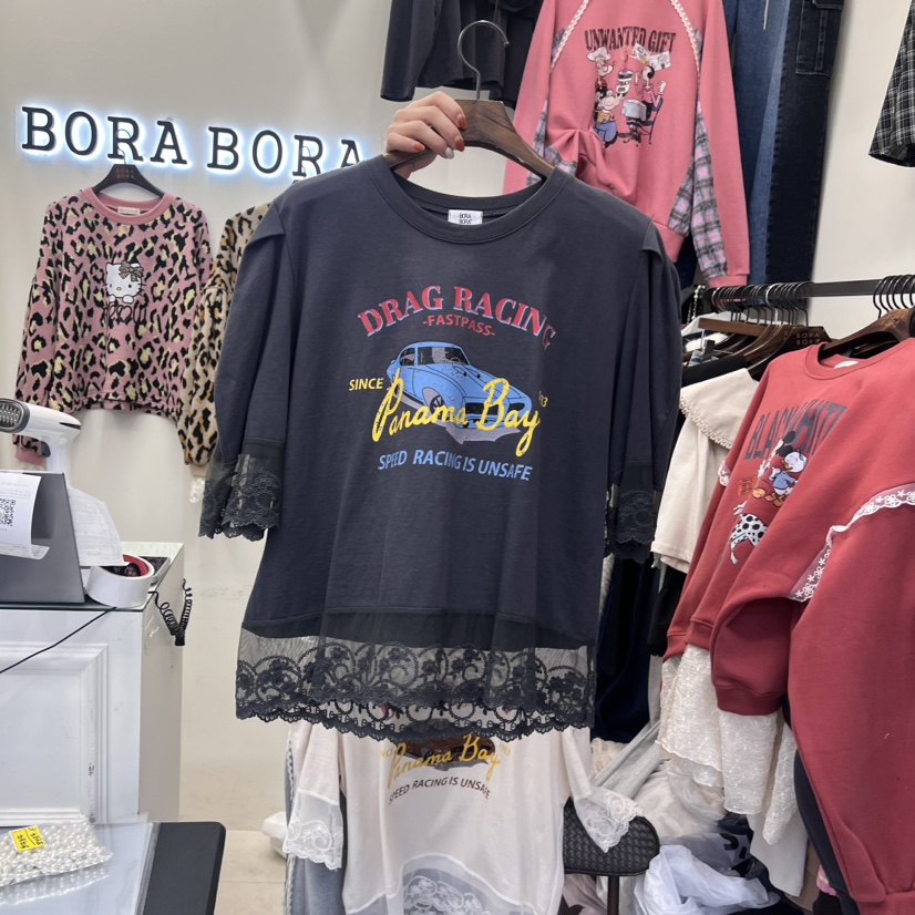 BORA BORA韓國直郵女裝新品真品熱賣休閑人氣時尚24秋冬T恤蕾絲BORA BORAT恤圖色2