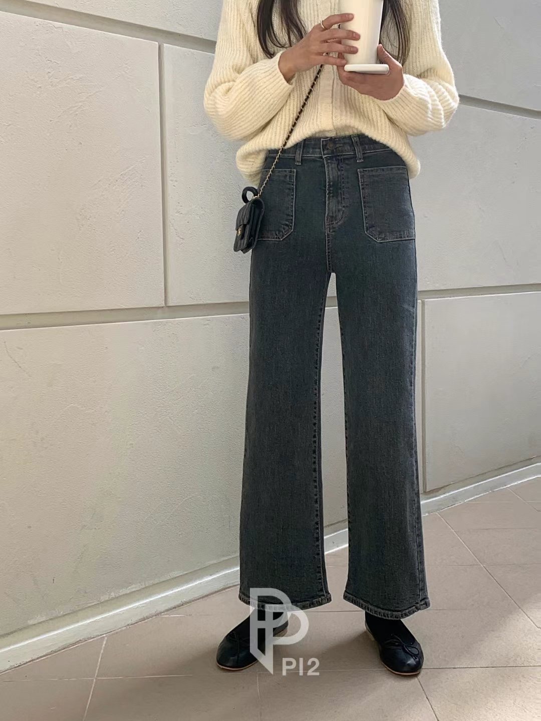 PI2韓國直郵女裝新款熱賣真品24秋冬休閑推薦牛仔褲加絨Pi2牛仔褲