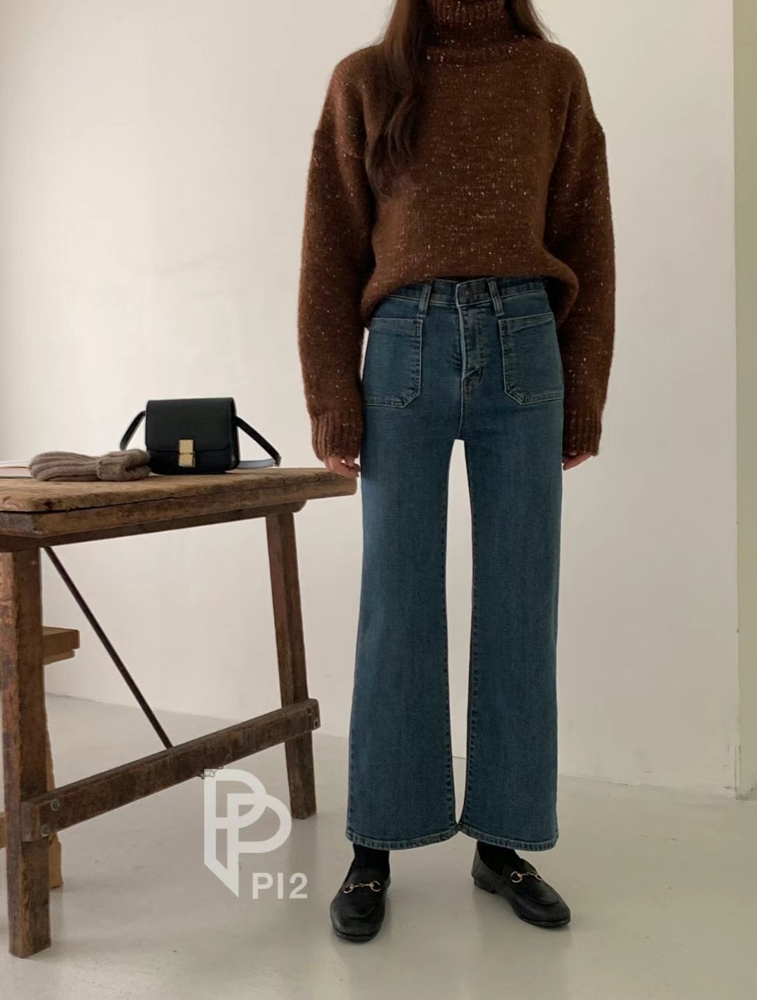 PI2韓國直郵女裝新款熱賣真品24秋冬休閑推薦牛仔褲加絨Pi2牛仔褲