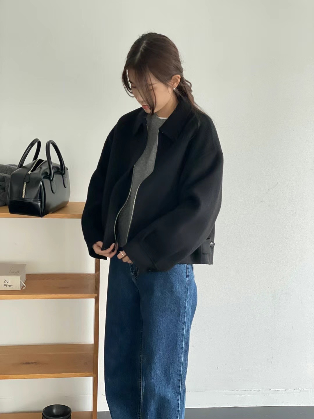 AMYGRACE韓國直郵東大門實拍女裝新品熱賣休閑24秋冬夾克羊毛AMYGRACE夾克