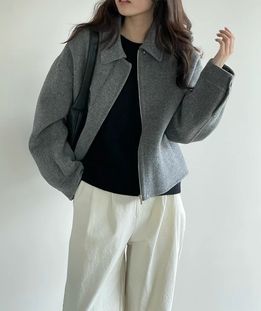 AMYGRACE韓國直郵東大門實拍女裝新品熱賣休閑24秋冬夾克羊毛AMYGRACE夾克