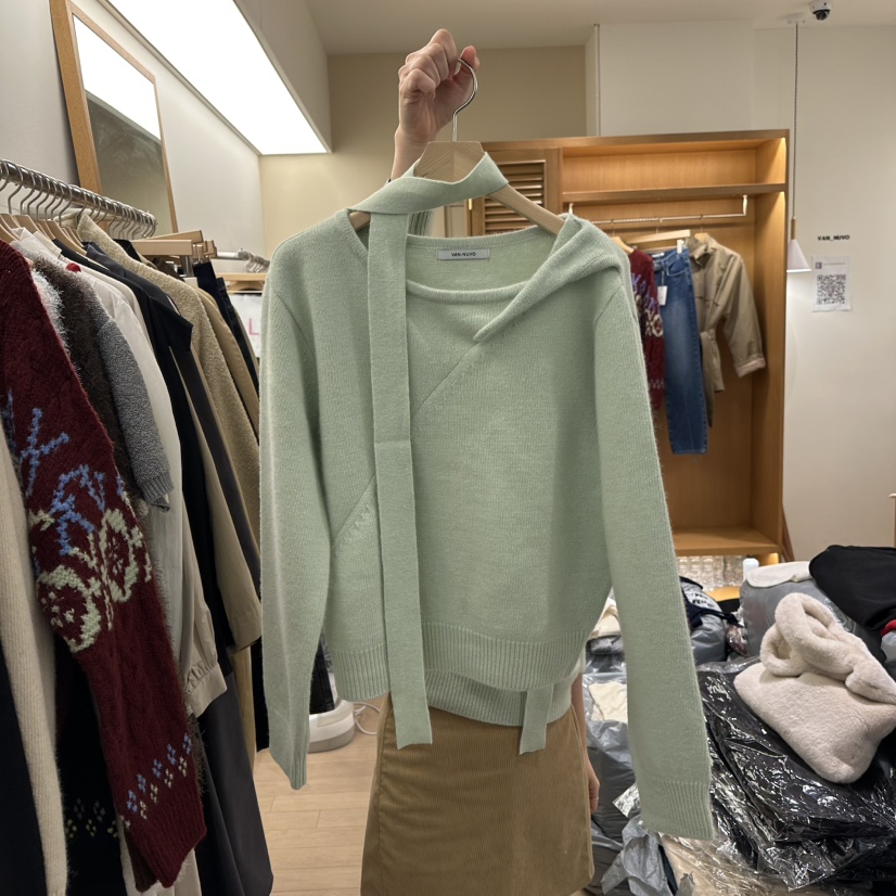 VAN NUVO韓國直郵女裝新款推薦24秋冬休閑針織衫含圍巾浣熊VAN NUVO針織衫圖色3