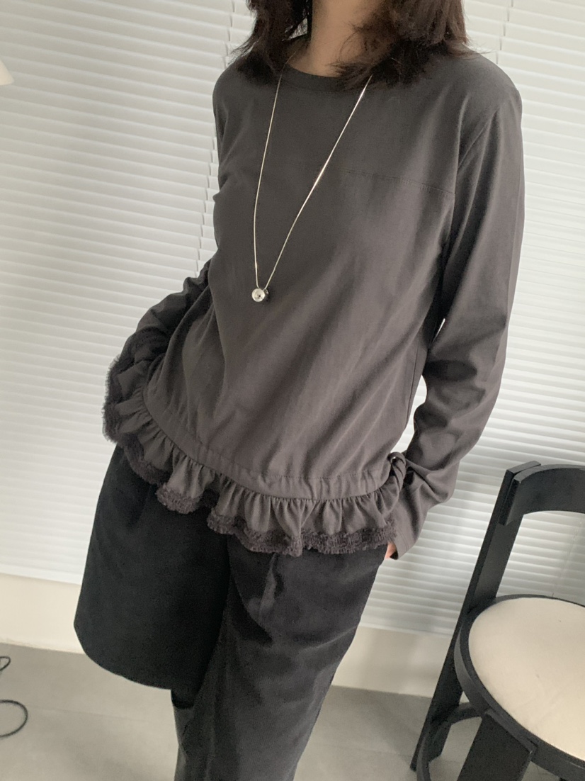 BEFORE SUNRISE直郵韓國代購女裝新款休閑推薦長袖T恤蕾絲BEFORE SUNRISE長袖T恤