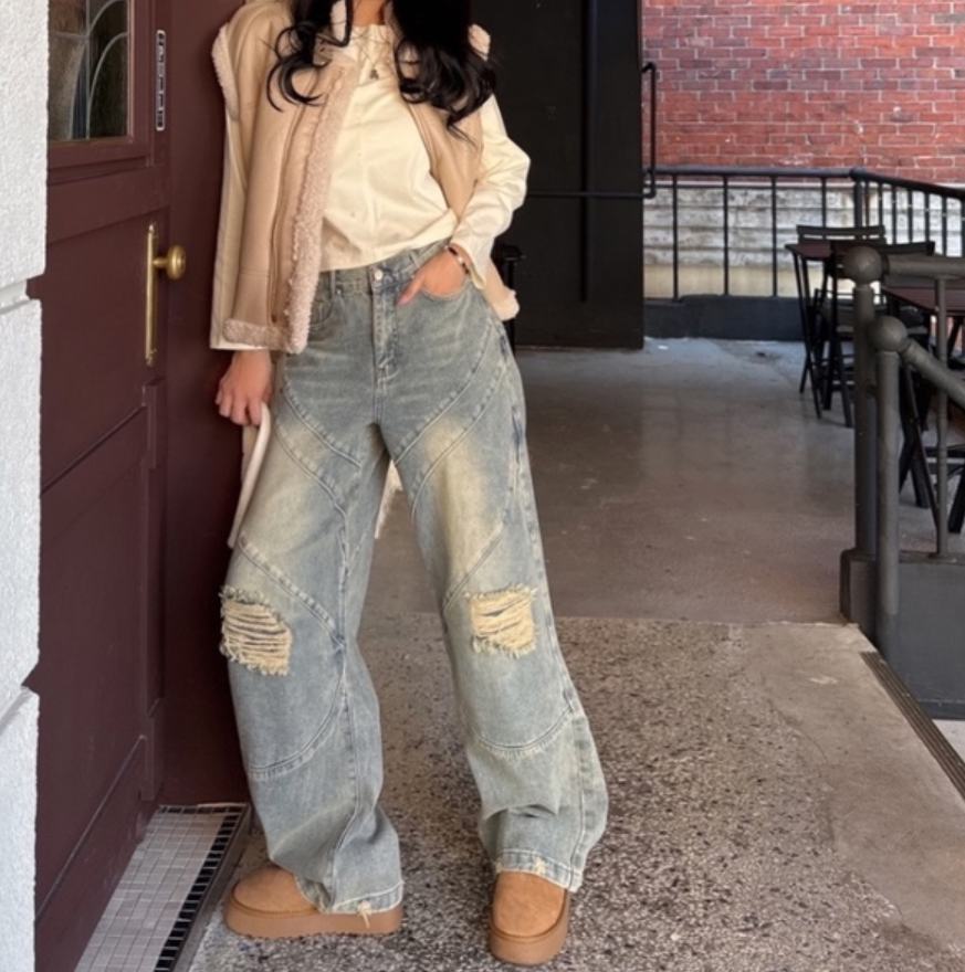 PAIRING韓國直郵東大門實拍女裝新品時尚24秋冬熱賣牛仔褲PAIRING牛仔褲圖色1
