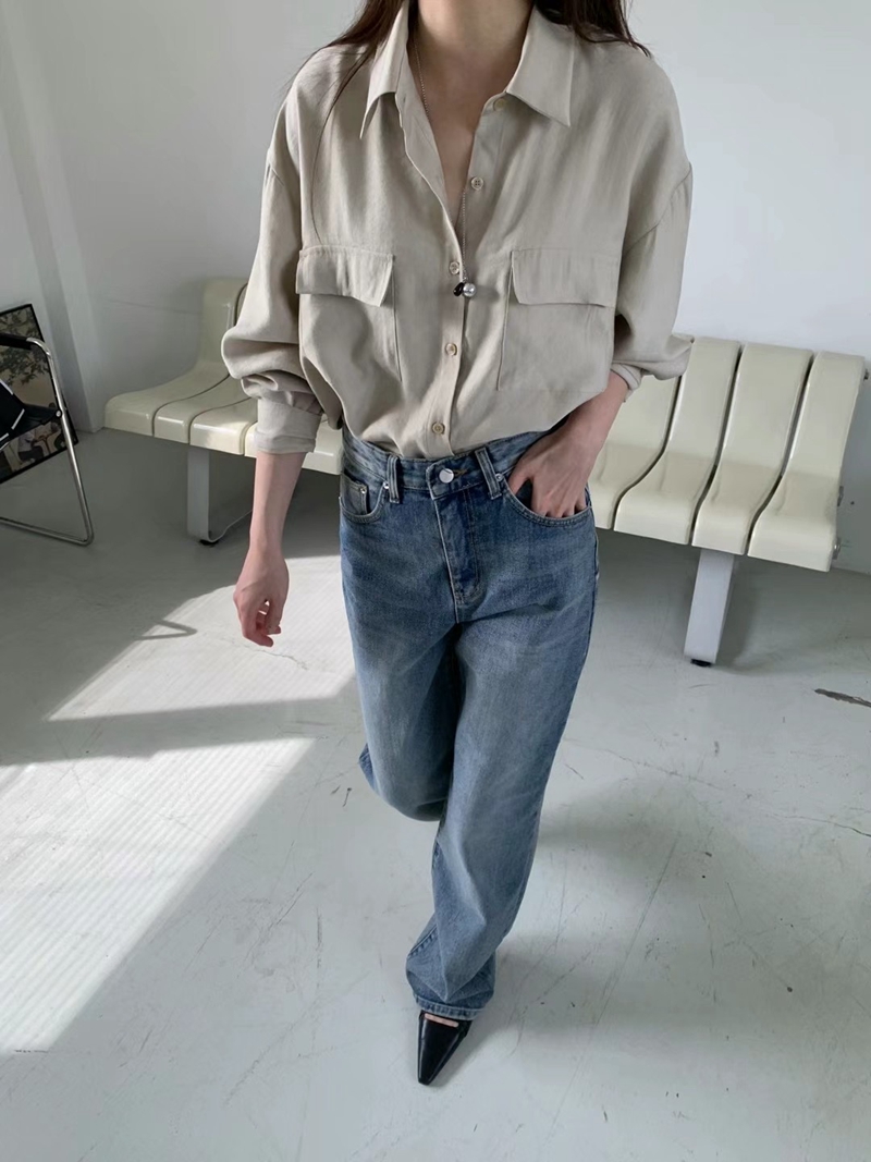 SAGE韓國直郵東大門實拍女裝新品時尚熱賣職業襯衫蕾絲衫口袋SAGE襯衫/蕾絲衫