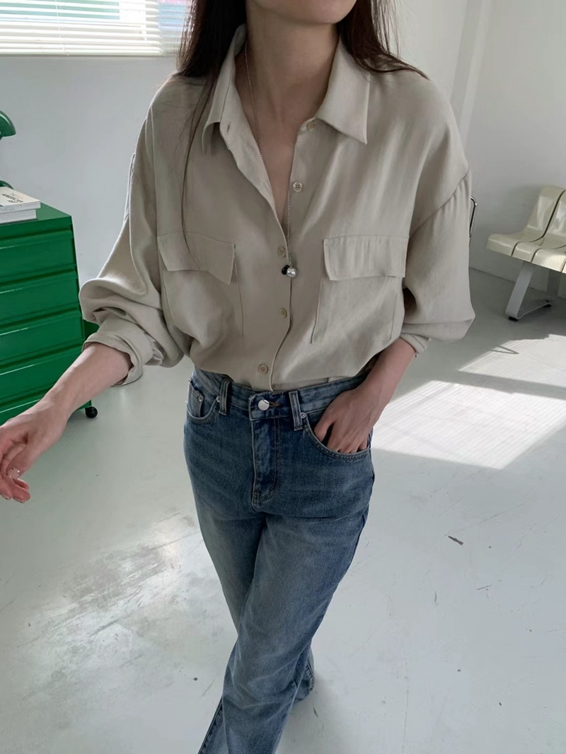 SAGE韓國直郵東大門實拍女裝新品時尚熱賣職業襯衫蕾絲衫口袋SAGE襯衫/蕾絲衫圖色2