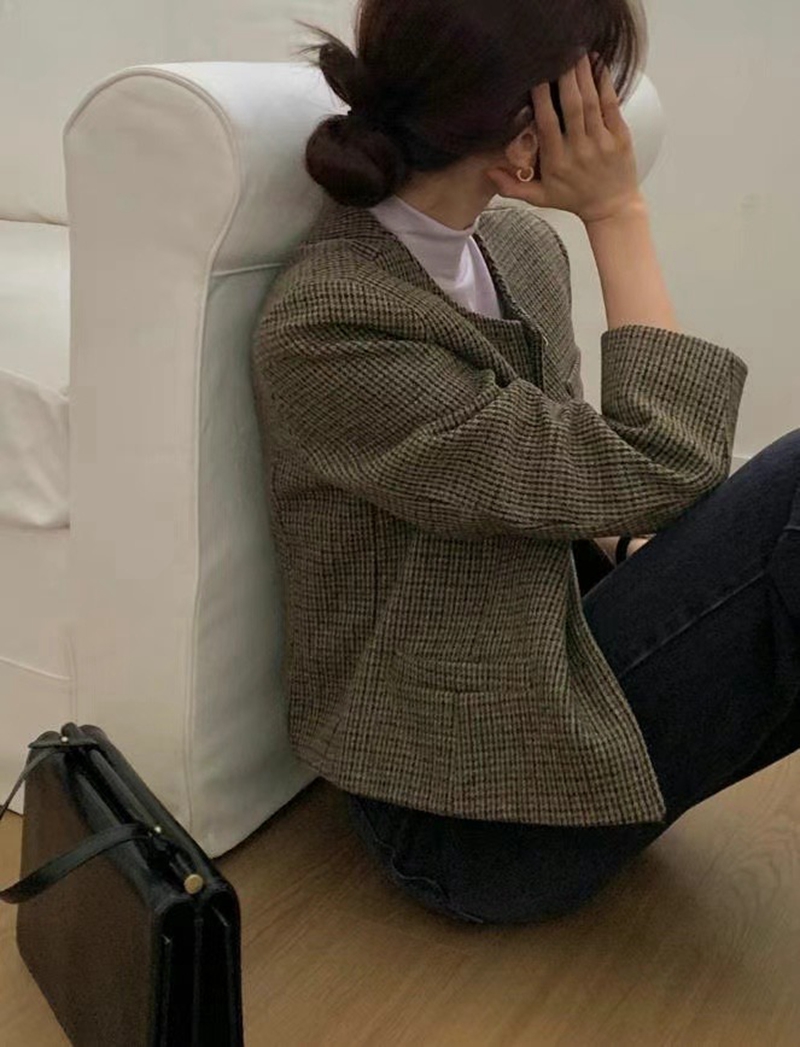 DOVER東大門代購女士新款人氣時尚熱賣24秋夏推薦夾克羊毛格紋DOVER夾克