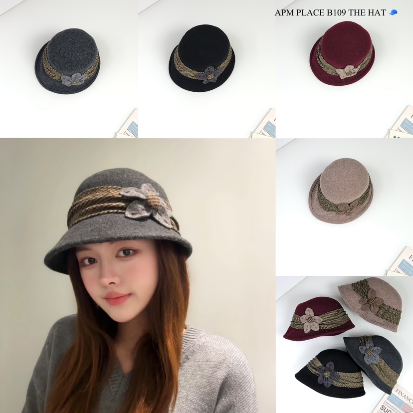 THE HAT韓國直郵東大門實拍女裝新品24秋冬職業熱賣帽子格紋THE HAT帽子