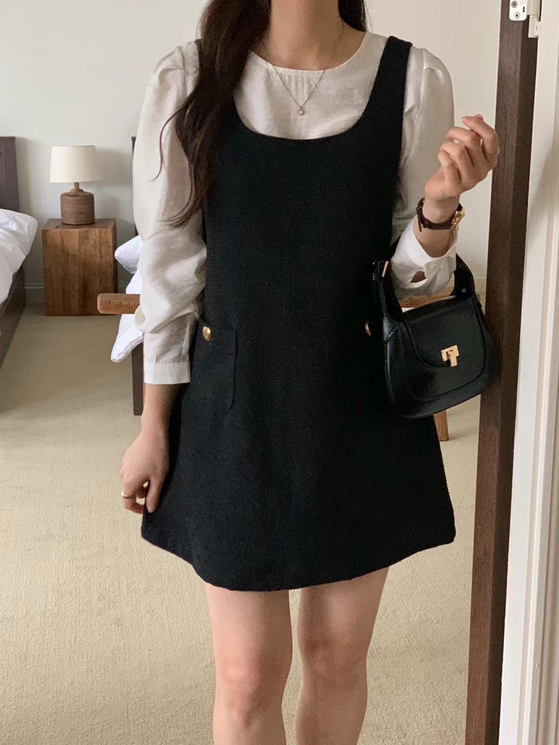 AND韓國直郵女裝新款熱賣職業推薦休閑人氣真品24秋冬連衣裙花呢空空連衣裙