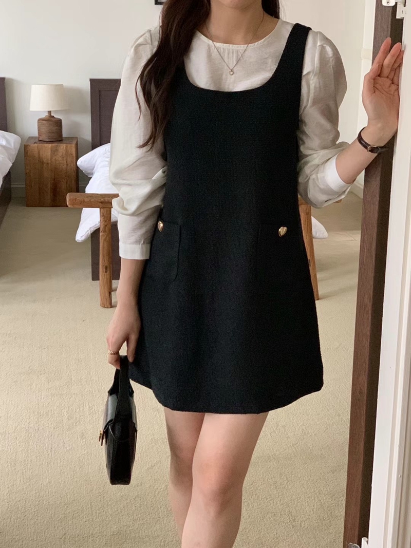 AND韓國直郵女裝新款熱賣職業推薦休閑人氣真品24秋冬連衣裙花呢空空連衣裙
