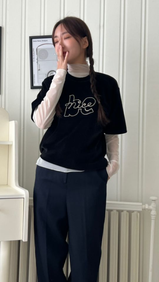 HEY/TO SEWING韓國直郵女士新款人氣熱賣真品T恤天鵝絨刺繡BY HEY/TO SEWINGT恤