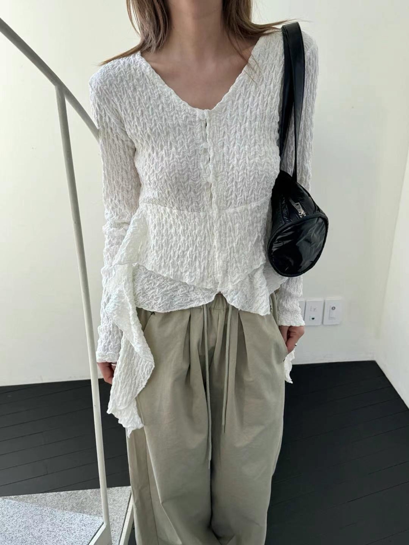 FAVOURED韓國直郵東大門代購女裝新品休閑針織衫荷葉邊開衫FAVOURED針織衫