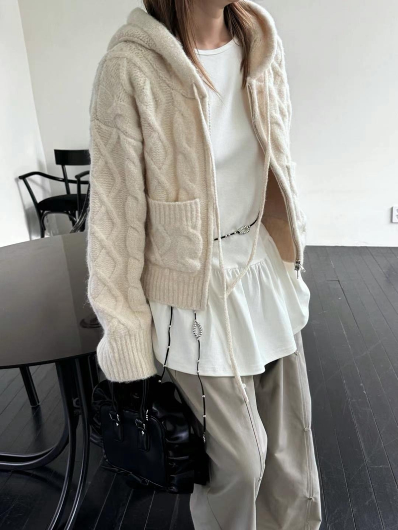 FAVOURED韓國直郵女裝新品真品熱賣人氣24秋冬針織衫拉鏈連帽FAVOURED針織衫