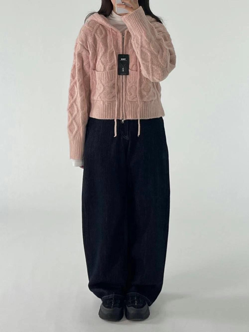 FAVOURED韓國直郵女裝新品真品熱賣人氣24秋冬針織衫拉鏈連帽FAVOURED針織衫