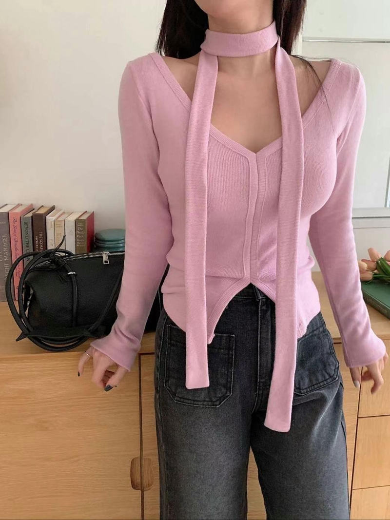 PINK PUMPKIN韓國直郵東大門代購女裝新款真品長袖T恤含脖帶PINK PUMPKIN長袖T恤圖色2