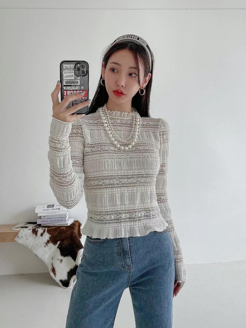 PINK PUMPKIN韓國直郵女裝新款真品熱賣時尚推薦長袖T恤蕾絲PINK PUMPKIN長袖T恤
