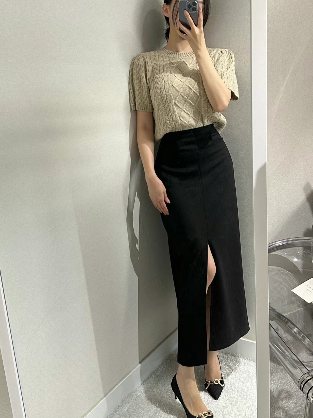 BOUND直郵韓國代購女裝新款24秋冬人氣休閑時尚職業長裙絨面革BOUND長裙