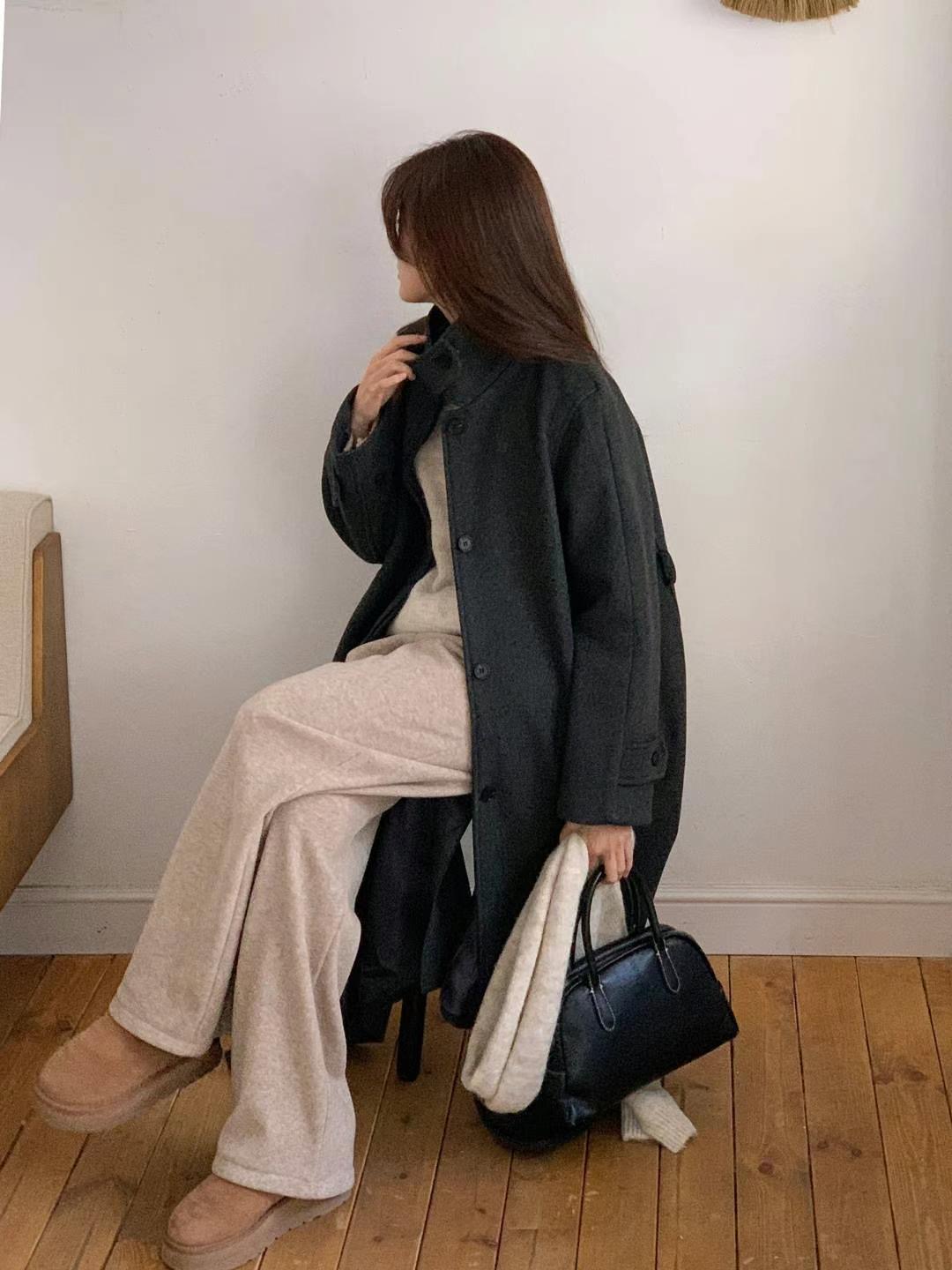 J ME直郵韓國代購女裝新品24秋冬真品時尚職業熱賣中長款大衣J ME中長款大衣