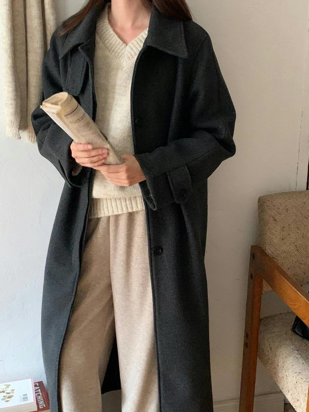 J ME直郵韓國代購女裝新品24秋冬真品時尚職業熱賣中長款大衣J ME中長款大衣
