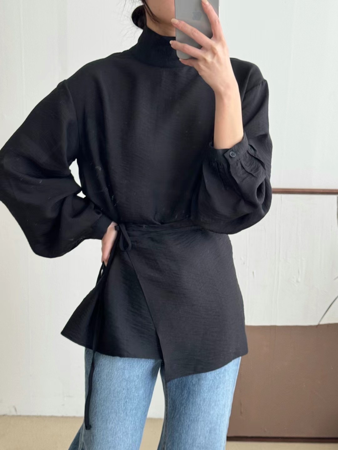 around110韓國直郵東大門代購女裝新品24秋冬休閑襯衫蕾絲衫around110襯衫/蕾絲衫圖色2