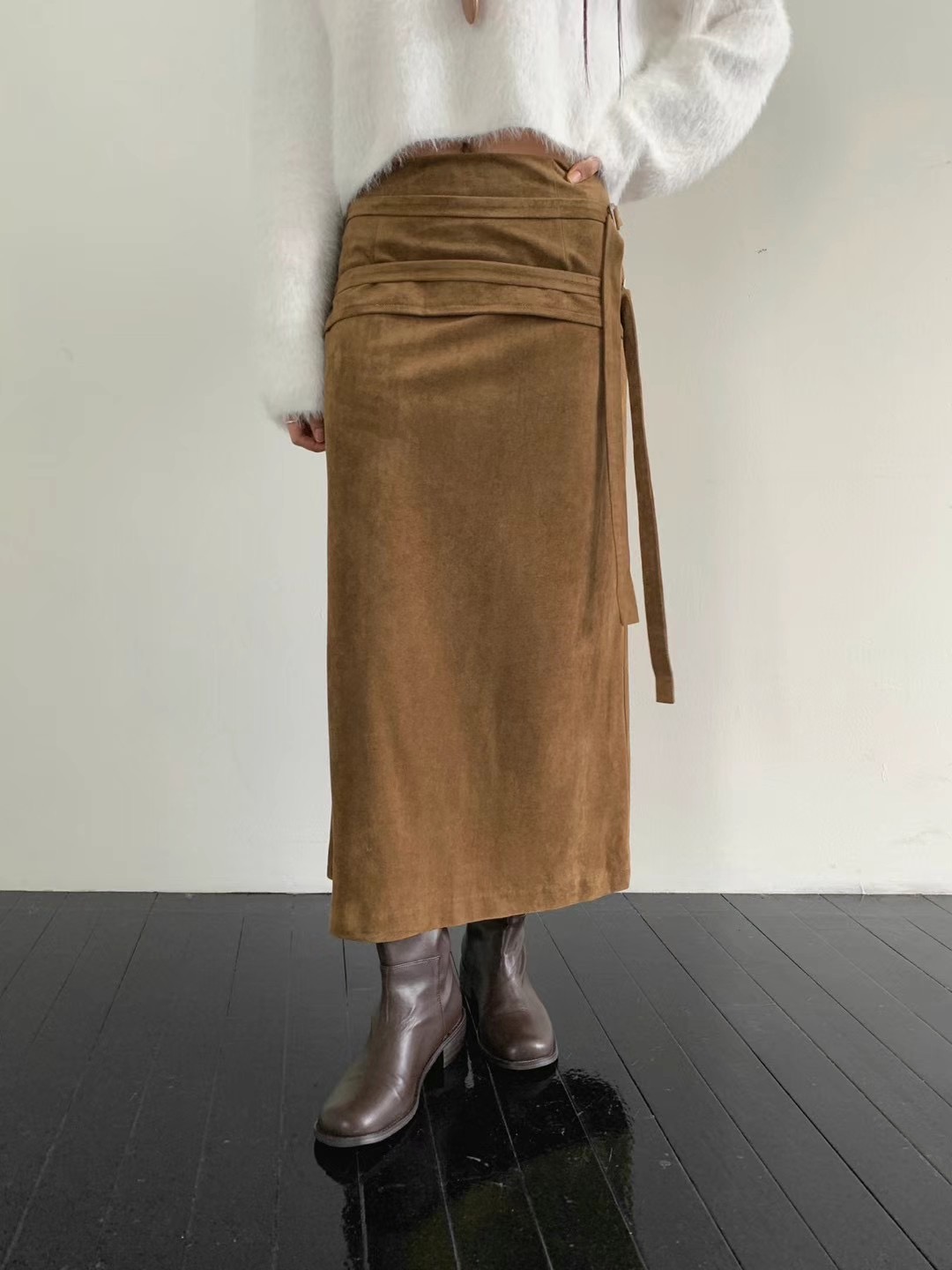 OWL東大門直郵女士新款職業推薦熱賣24秋夏人氣休閑長裙絨面革OWL長裙